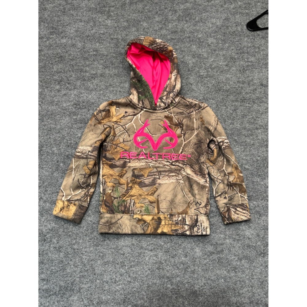 Realtree Camo Hoodie Kids Small 6X Pink Logo Camouflage Fleece Sweatshirt WM8075